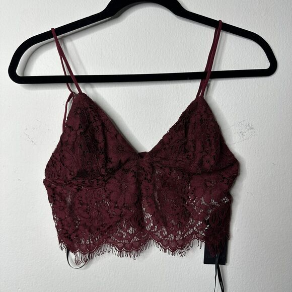NWT Burgundy Wine Plum V-Neck Lacey Crop Cami Top S - Picture 7 of 7